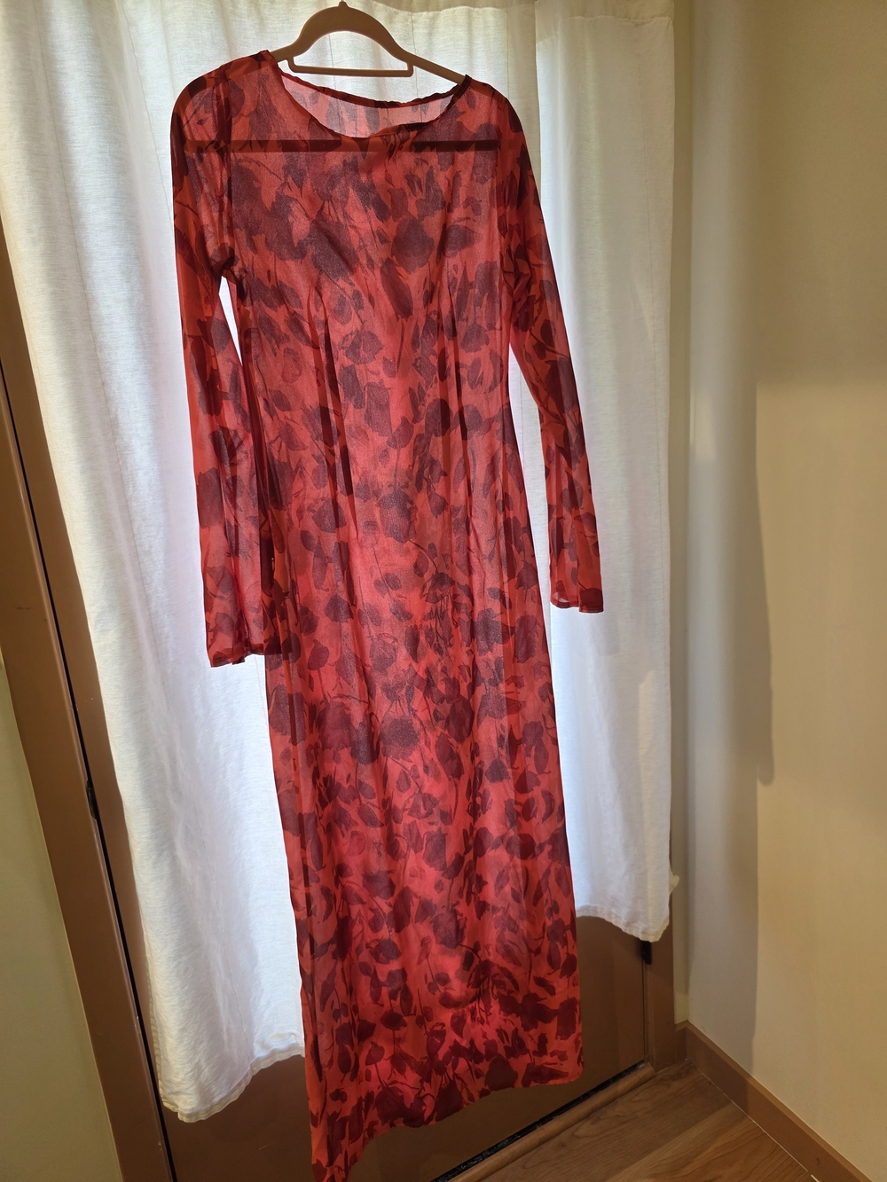 Red Floral Long Sleeve Maxi Dress